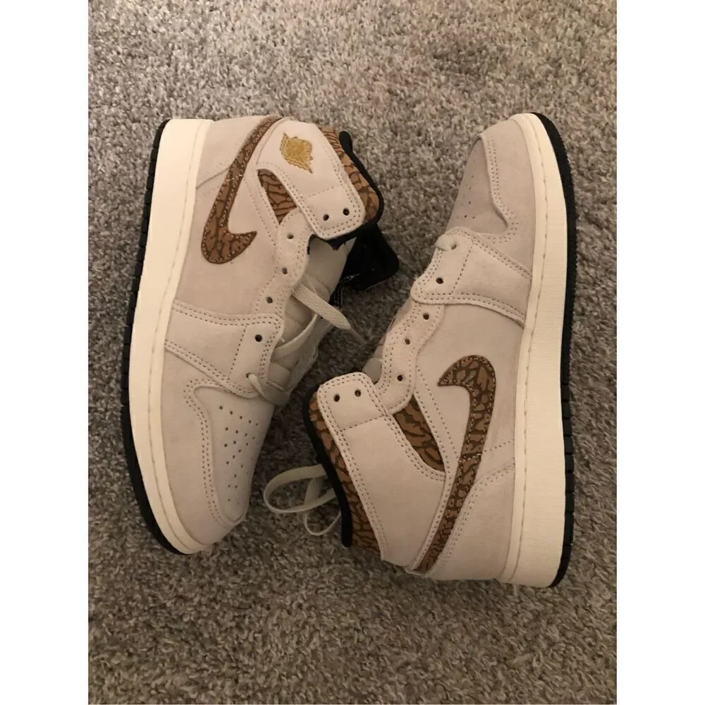 Nike Air Jordan 1 MID SE GS LT Orwood Brown/Metallic Gold Kids Size 5Y